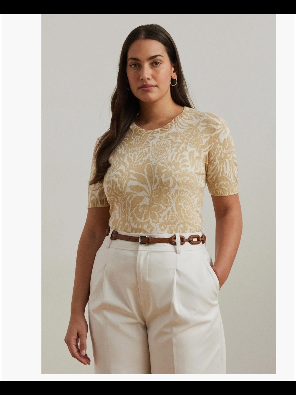 Lauren Ralph Lauren Floral Short Sleeve Cotton Blend Sweater White Multi NWT #A1